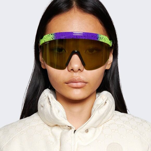 Gucci GG1477S 001 Sunglasses Violet Shaded Green Shield Frame,Light Green Lenses main image 10